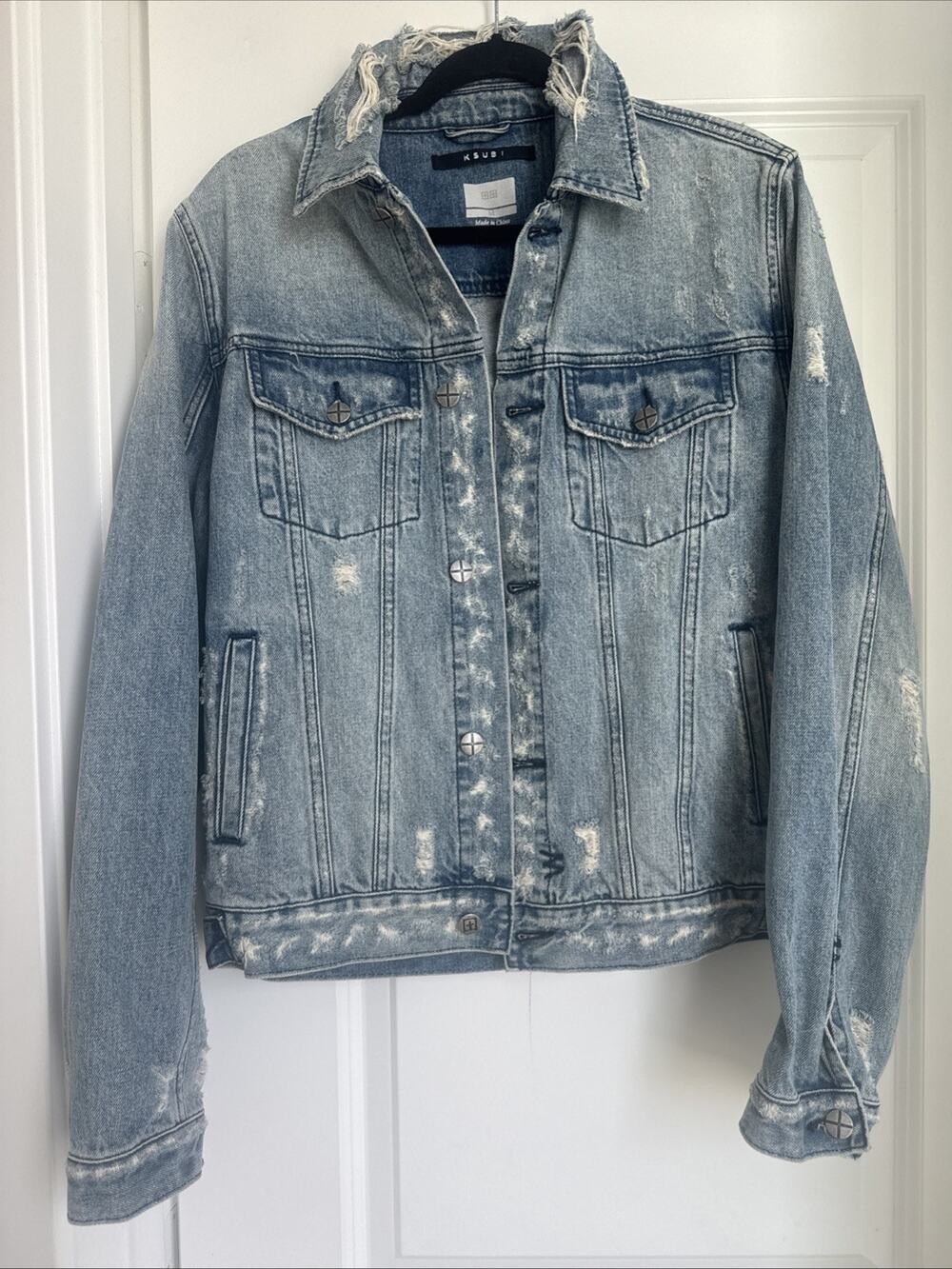 Ksubi Oh G Jacket Acid Trip Trash Mens Size Medium Blue Distressed Denim Trucker